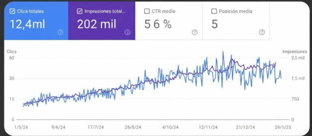 search console de un cliente tras el trabajo de seo local